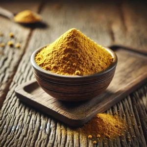 Dall·e 2025 02 12 17.59.19 A High Quality Realistic Image Of Asafoetida (hing) Powder Displayed In A Small Glass Bowl On A Rustic Wooden Surface With Natural Lighting. The Powde